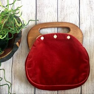 Vintage Pappagallo Red Velvet Wood Handle Purse